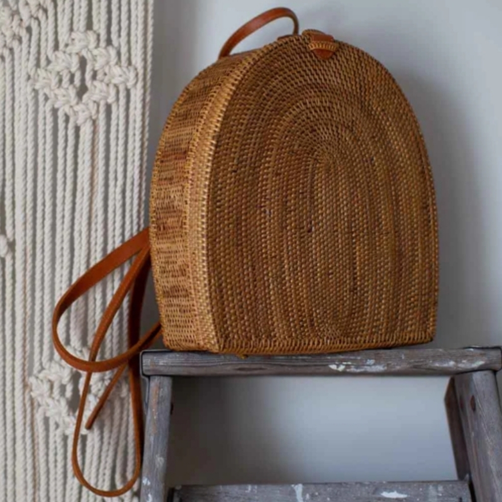 NOS Crabtree and Evelyn Bali Ata Grass & Leather Rattan Bag Backpack